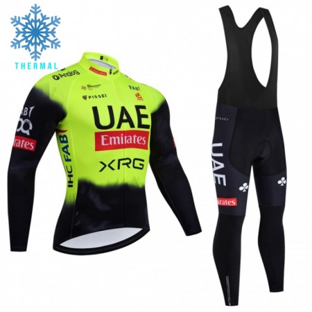 Cykeltøj Langærmet + Bib Cykelbukser Vinter 2025 UAE Team Emirates Grøn